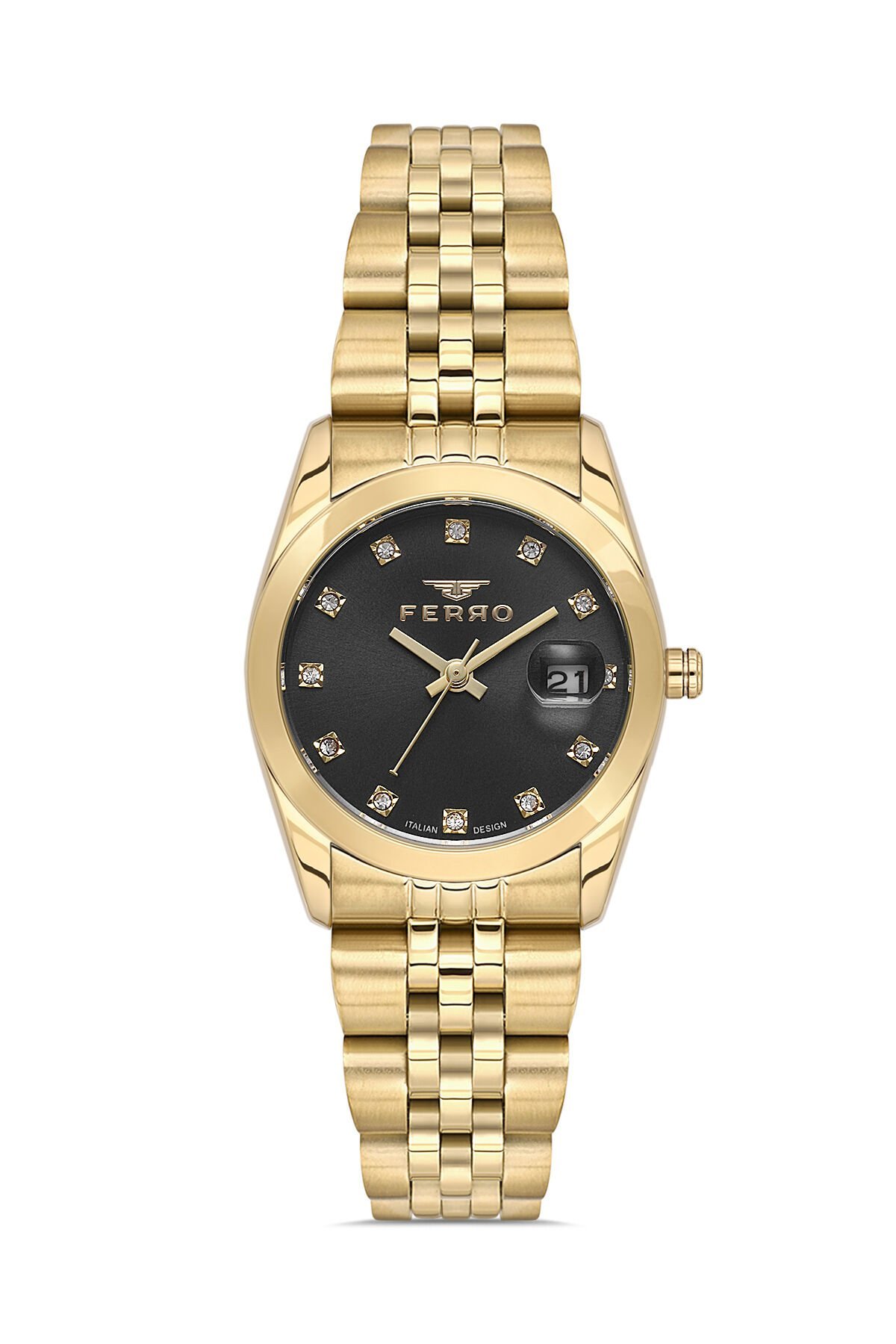 Ferro Sarı Çelik Kordon Kadın Kol Saati FL21519AWT-B2 3ATM Su Geçirmez 2 Yıl Garantili HediyePaketli