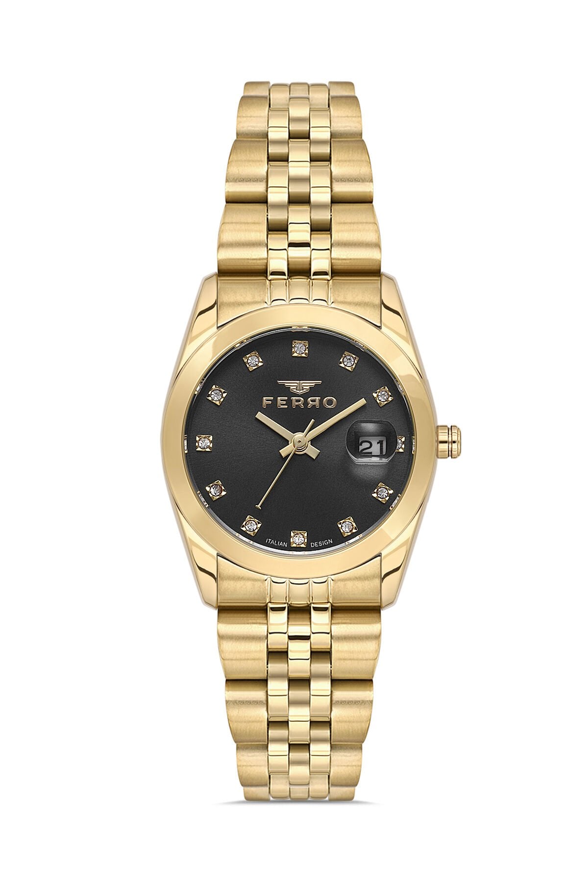 Ferro Sarı Çelik Kordon Kadın Kol Saati FL21519AWT-B2 3ATM Su Geçirmez 2 Yıl Garantili HediyePaketli