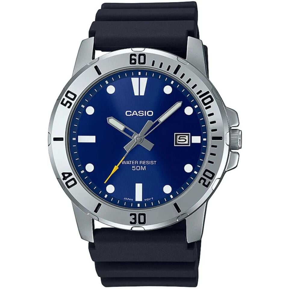 Casio MTP-VD01-2EVUDF Quartz Silikon Siyah Mavi Kadran 45 mm Erkek Kol Saati