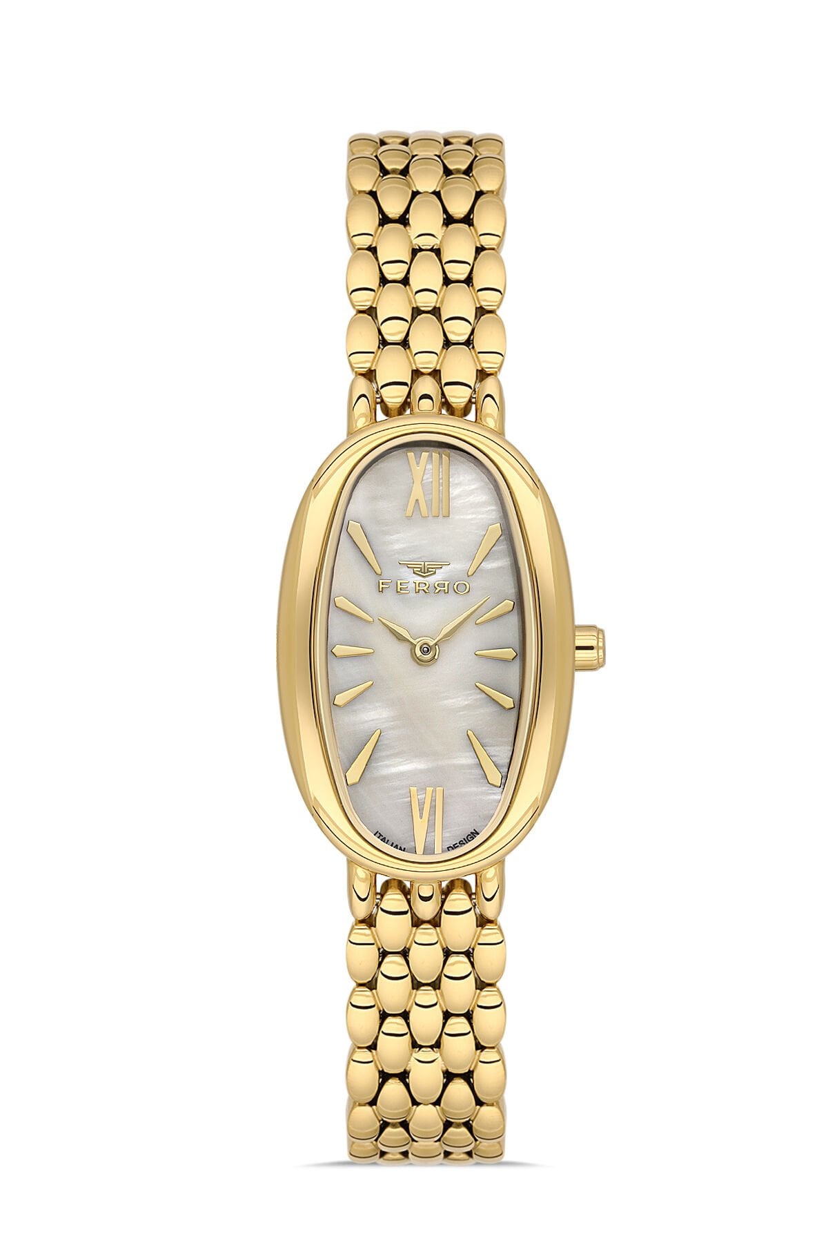 Ferro Sarı Çelik Kordon Kadın Kol Saati FL21510A-B1B 3ATM Su Geçirmez 2 Yıl Garantili HediyePaketli