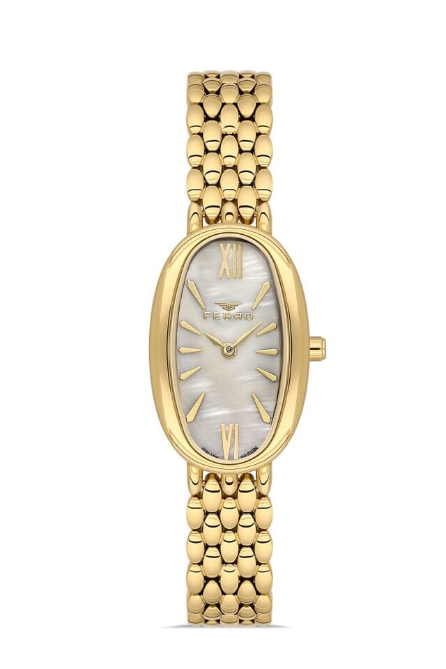 Ferro Sarı Çelik Kordon Kadın Kol Saati FL21510A-B1B 3ATM Su Geçirmez 2 Yıl Garantili HediyePaketli