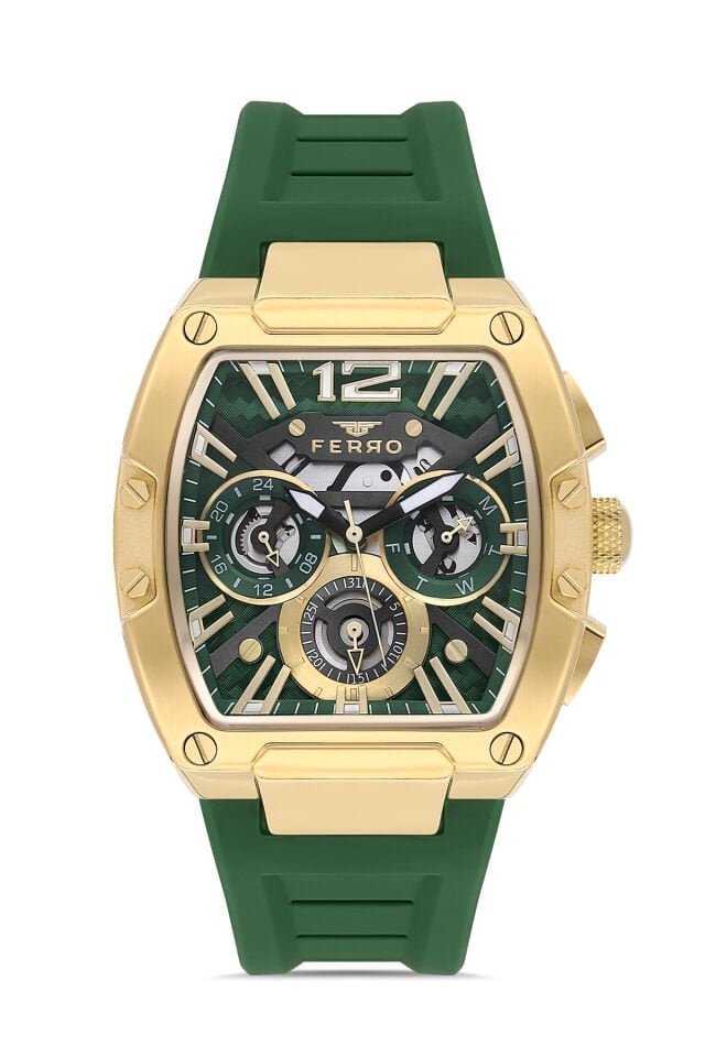 Ferro Yeşil Silikon Kordon Erkek Kol Saati FM11527DWT-ZR6 Fonksiyonları Aktif 3ATM Su Geçirmez