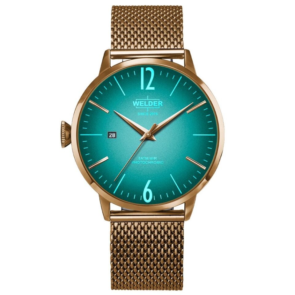 Welder Moody WRC445 Quartz Çelik Hasır Altın Rengi Yeşil Kadran 45 mm Erkek Kol Saati
