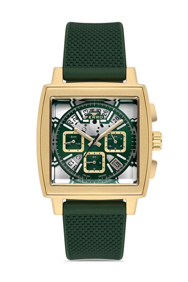 Ferro Yeşil Silikon Kordon Erkek Kol Saati FM11553DWT-ZR6 Fonksiyonları Aktif 3 ATM Su Geçirmez