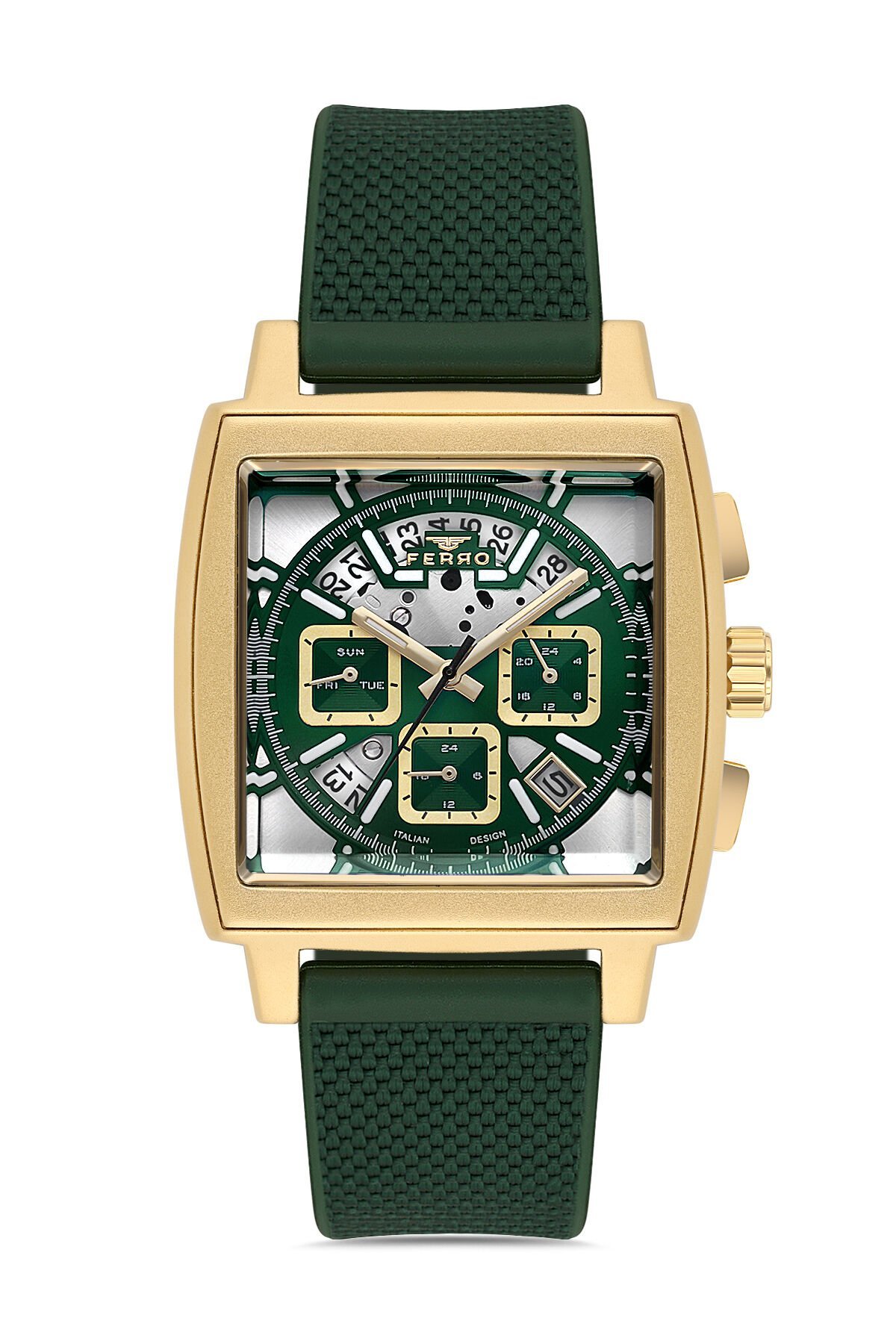 Ferro Yeşil Silikon Kordon Erkek Kol Saati FM11553DWT-ZR6 Fonksiyonları Aktif 3 ATM Su Geçirmez