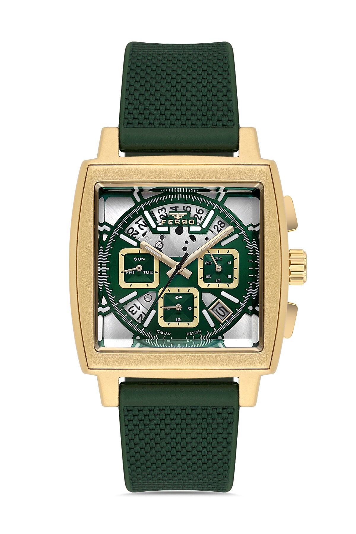 Ferro Yeşil Silikon Kordon Erkek Kol Saati FM11553D-ZR6 Fonksiyonları Aktif 3 ATM Su Geçirmez