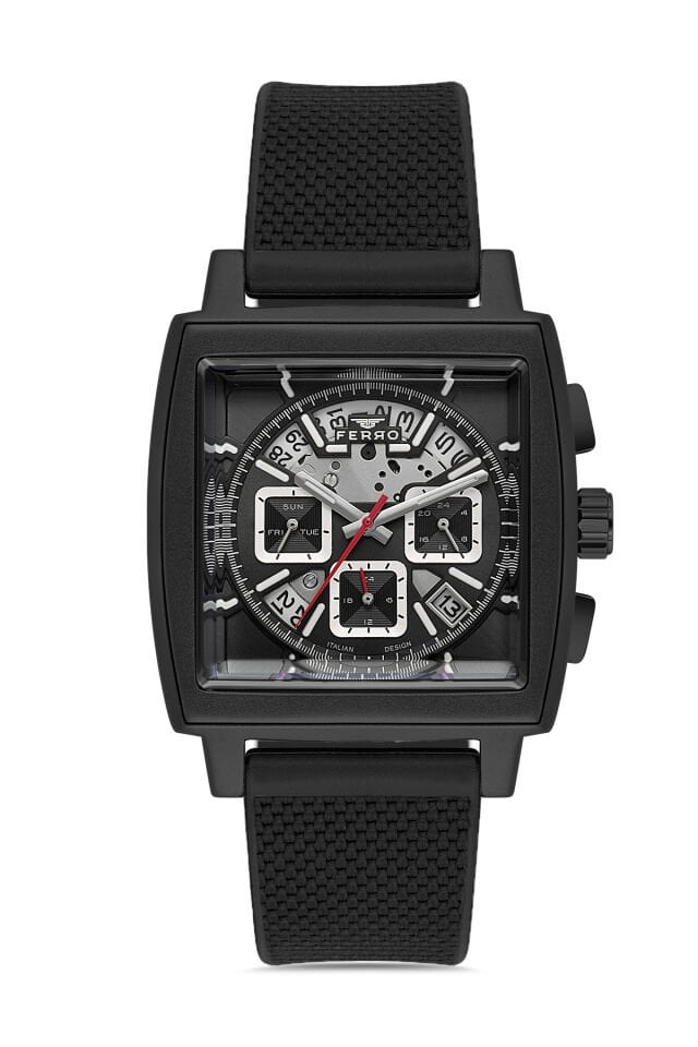 Ferro Siyah Silikon Kordon Erkek Kol Saati FM11553DWT-G Fonksiyonları Aktif 3 ATM Su Geçirmez