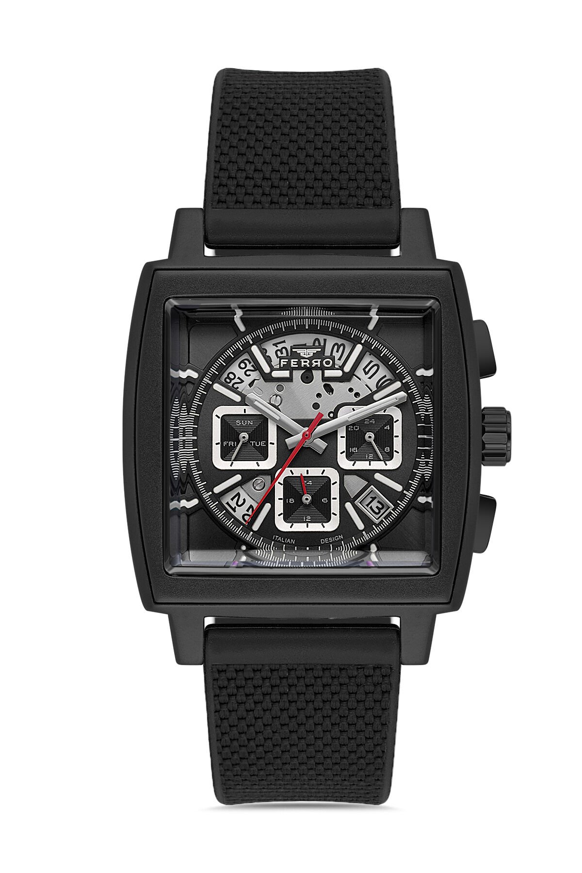 Ferro Siyah Silikon Kordon Erkek Kol Saati FM11553D-G Fonksiyonları Aktif 3 ATM Su Geçirmez