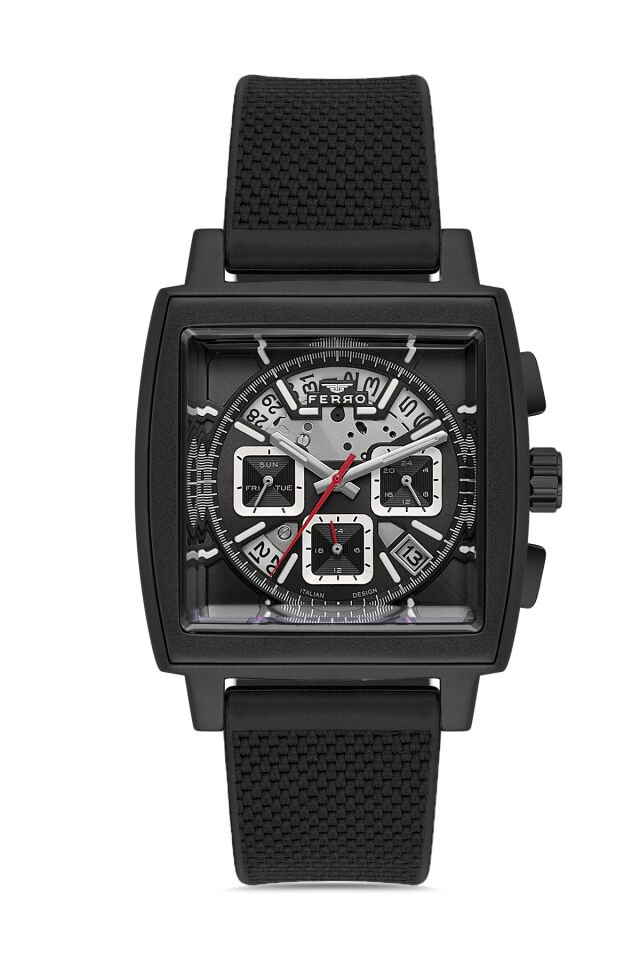 Ferro Siyah Silikon Kordon Erkek Kol Saati FM11553DWT-G Fonksiyonları Aktif 3 ATM Su Geçirmez