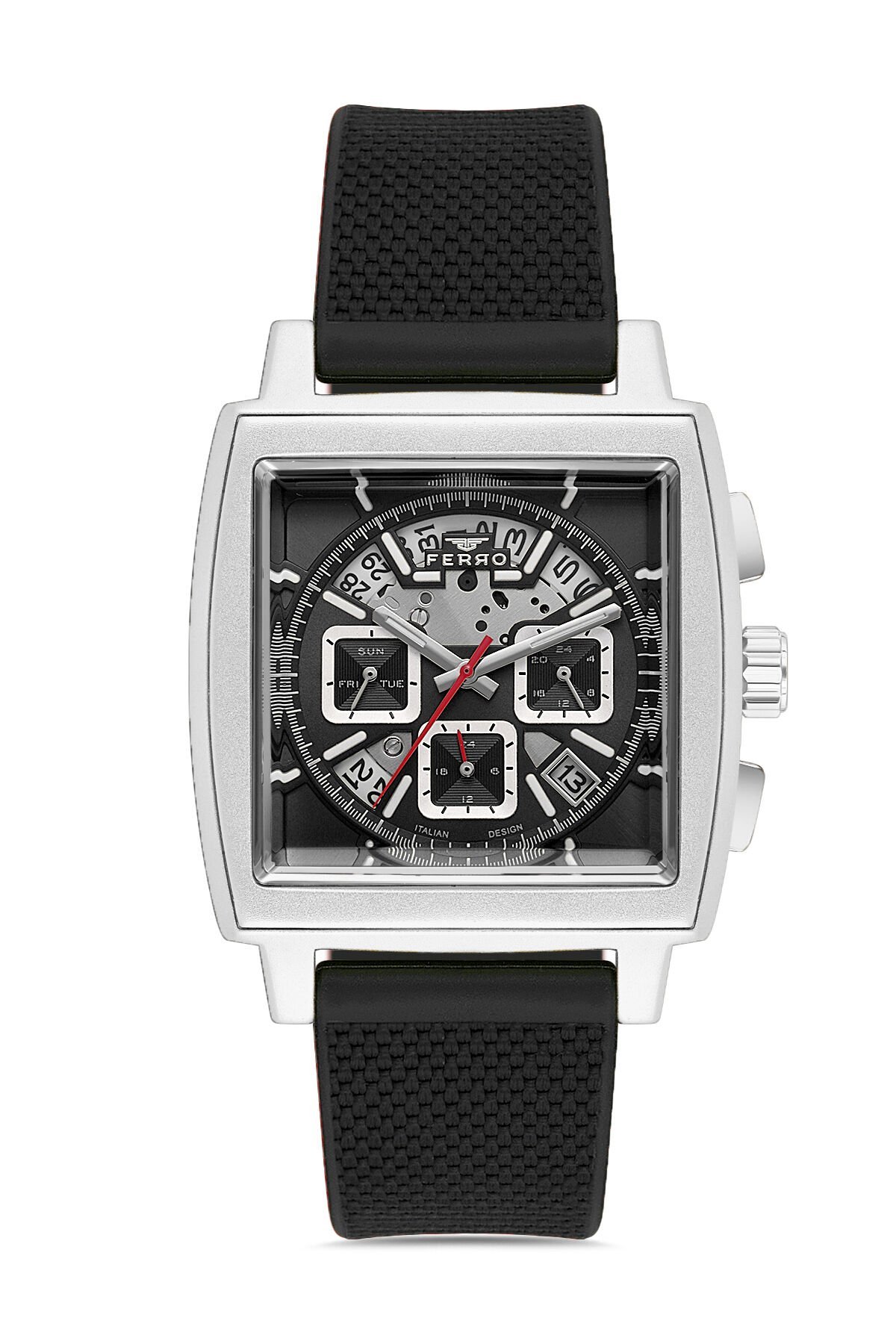 Ferro Siyah Silikon Kordon Erkek Kol Saati FM11553DWT-J2 Fonksiyonları Aktif 3 ATM Su Geçirmez