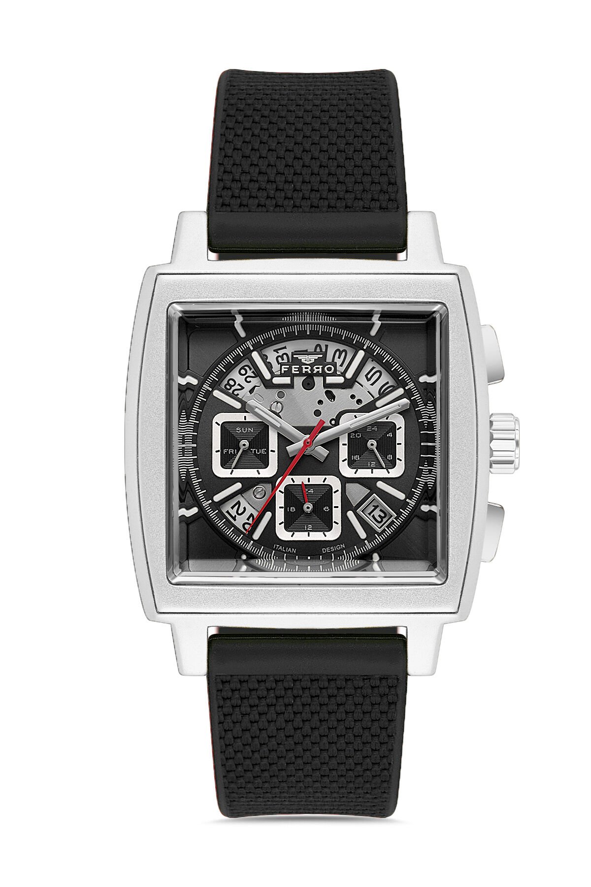 Ferro Siyah Silikon Kordon Erkek Kol Saati FM11553D-J2 Fonksiyonları Aktif 3 ATM Su Geçirmez