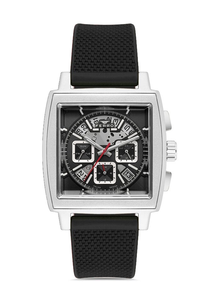 Ferro Siyah Silikon Kordon Erkek Kol Saati FM11553D-J2 Fonksiyonları Aktif 3 ATM Su Geçirmez