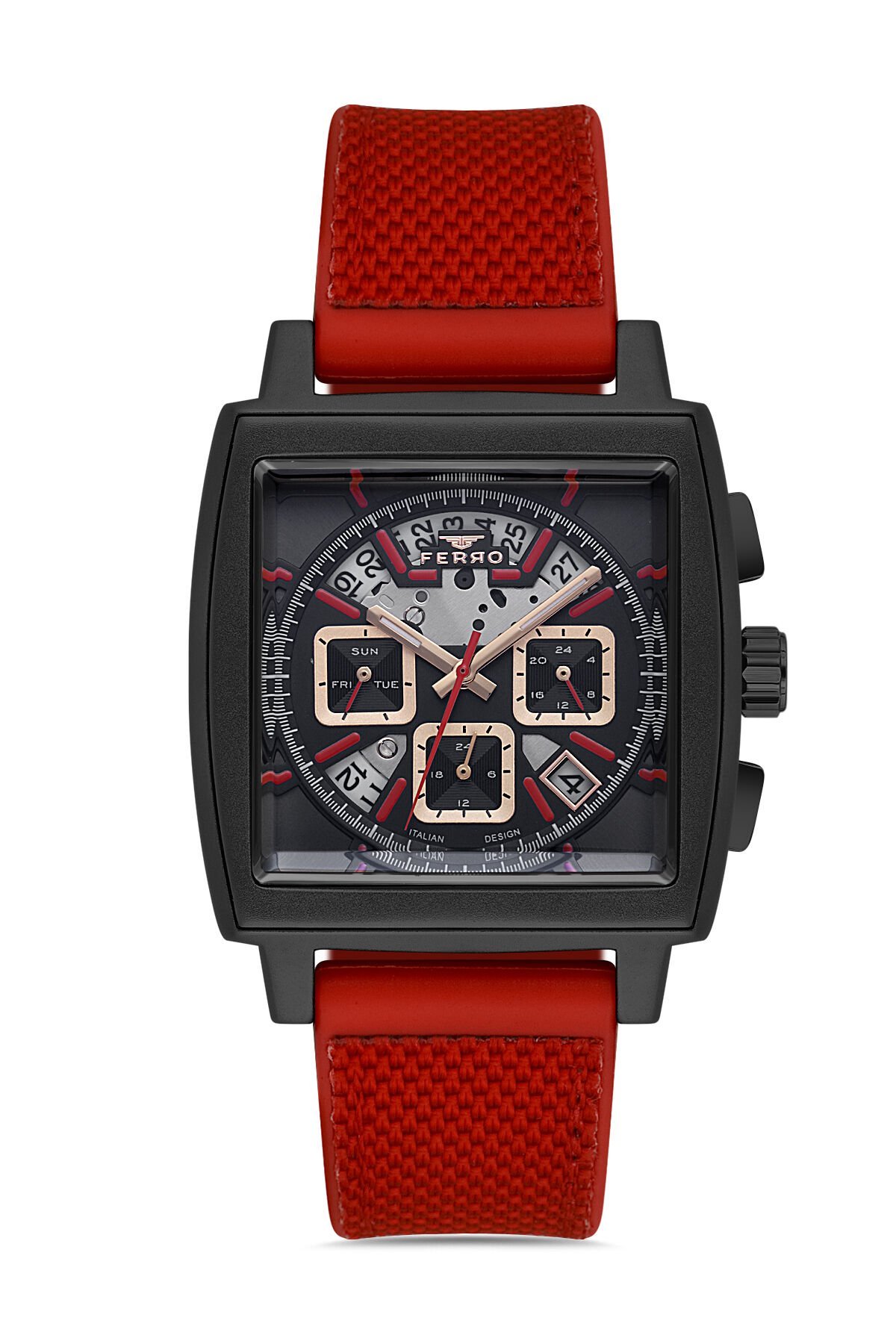 Ferro Kırmızı Silikon Kordon Erkek Kol Saati FM11553DWT-ZK Fonksiyonları Aktif 3 ATM Su Geçirmez