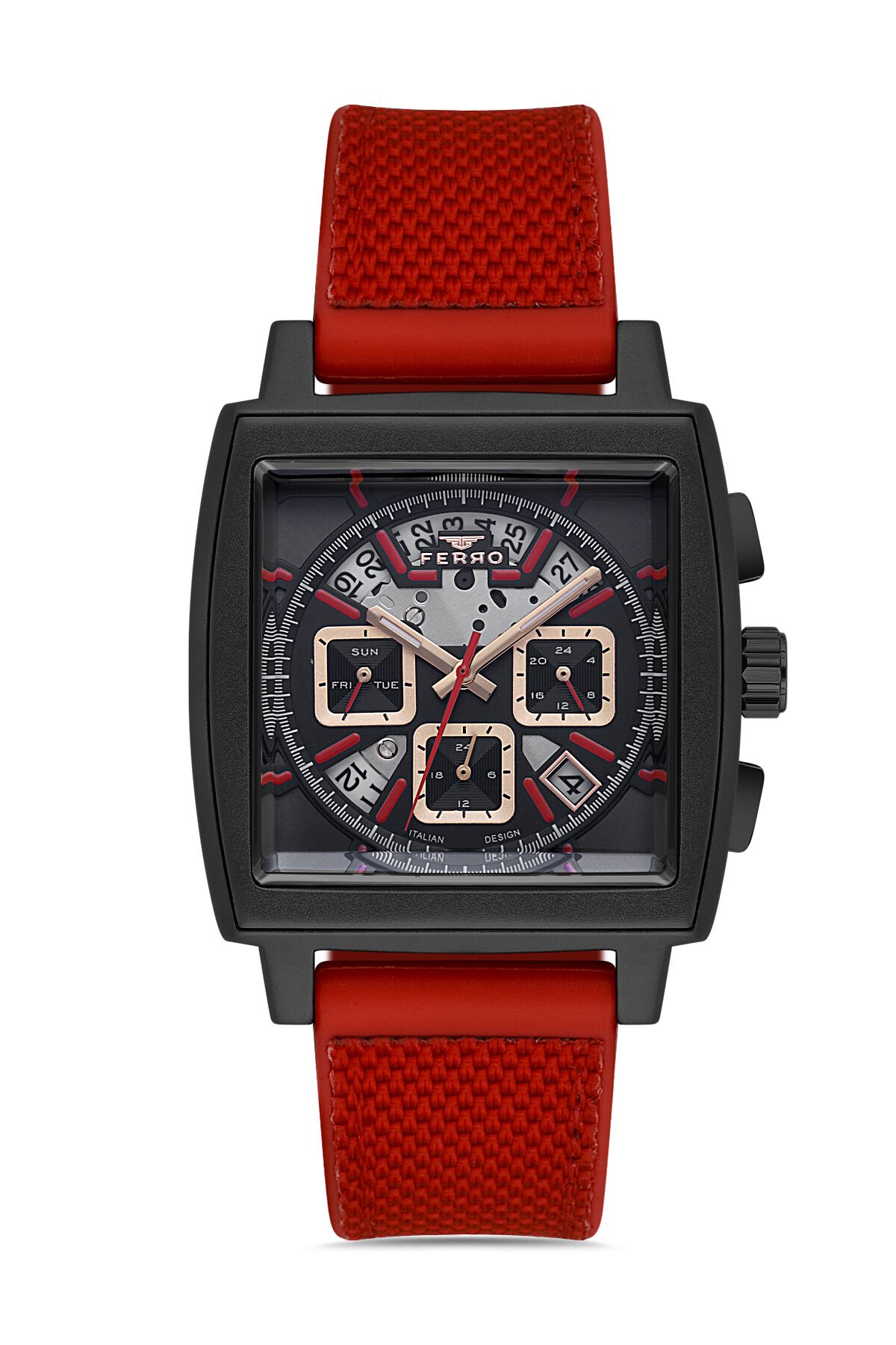 Ferro Kırmızı Silikon Kordon Erkek Kol Saati FM11553D-ZK Fonksiyonları Aktif 3 ATM Su Geçirmez