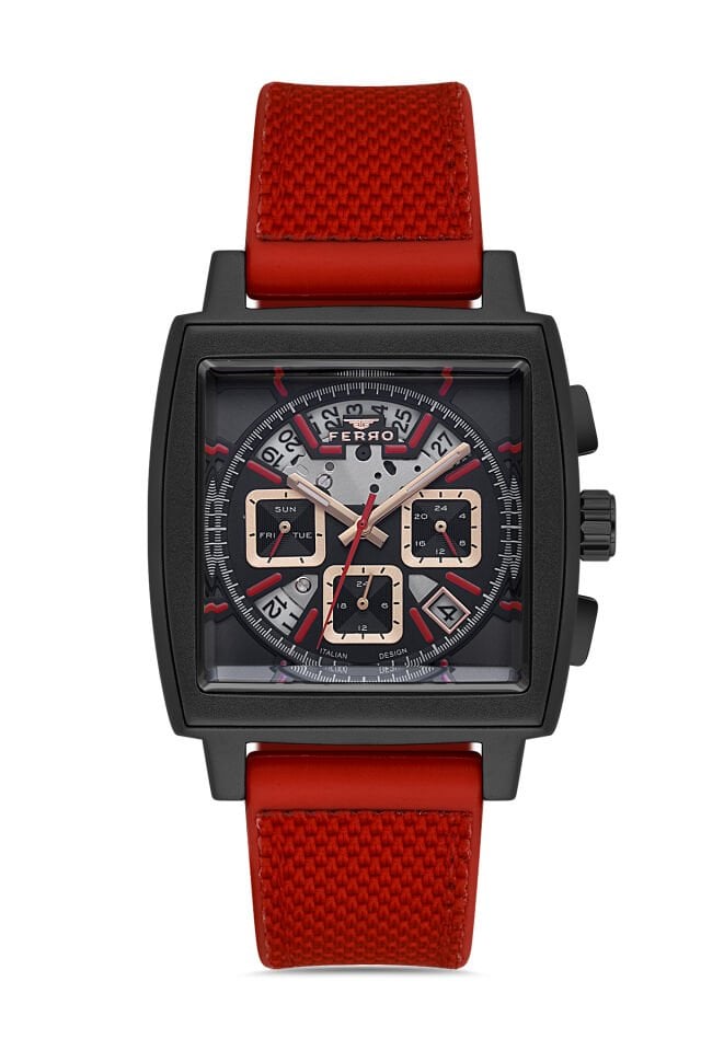 Ferro Kırmızı Silikon Kordon Erkek Kol Saati FM11553DWT-ZK Fonksiyonları Aktif 3 ATM Su Geçirmez