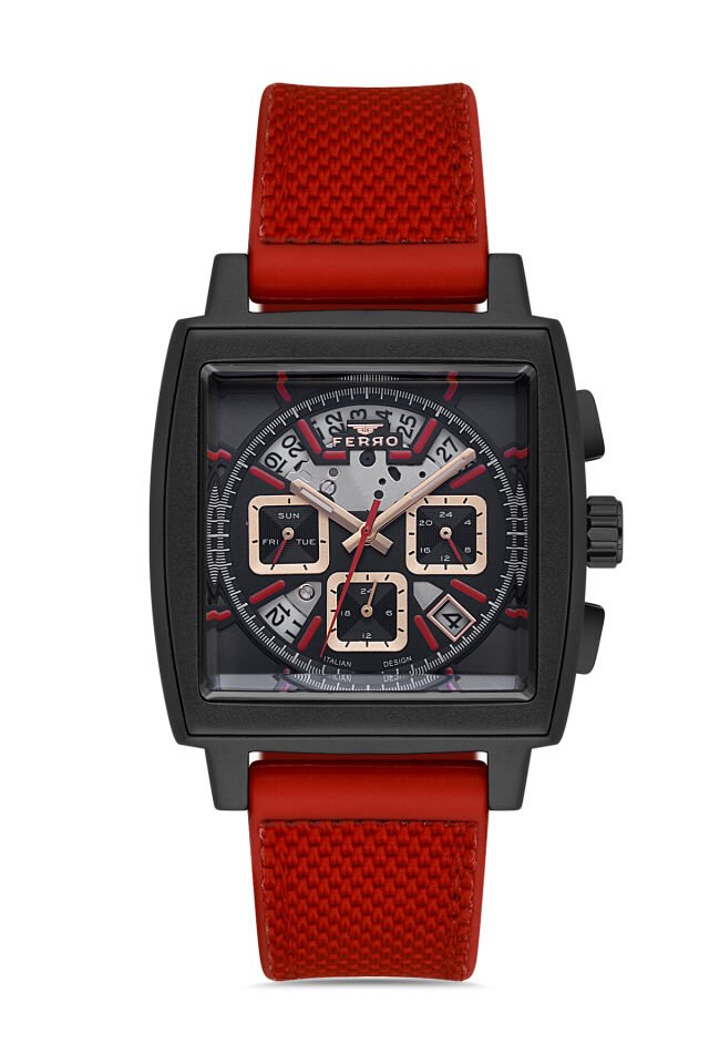 Ferro Kırmızı Silikon Kordon Erkek Kol Saati FM11553D-ZK Fonksiyonları Aktif 3 ATM Su Geçirmez