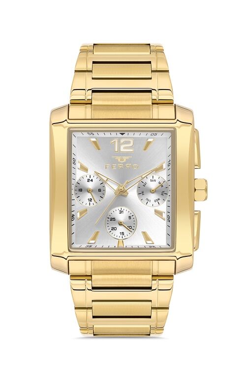 Ferro Sarı Çelik Kordon Erkek Kol Saati FM11465A-B Fonksiyonları Aktif 3ATM Su Geçirmez