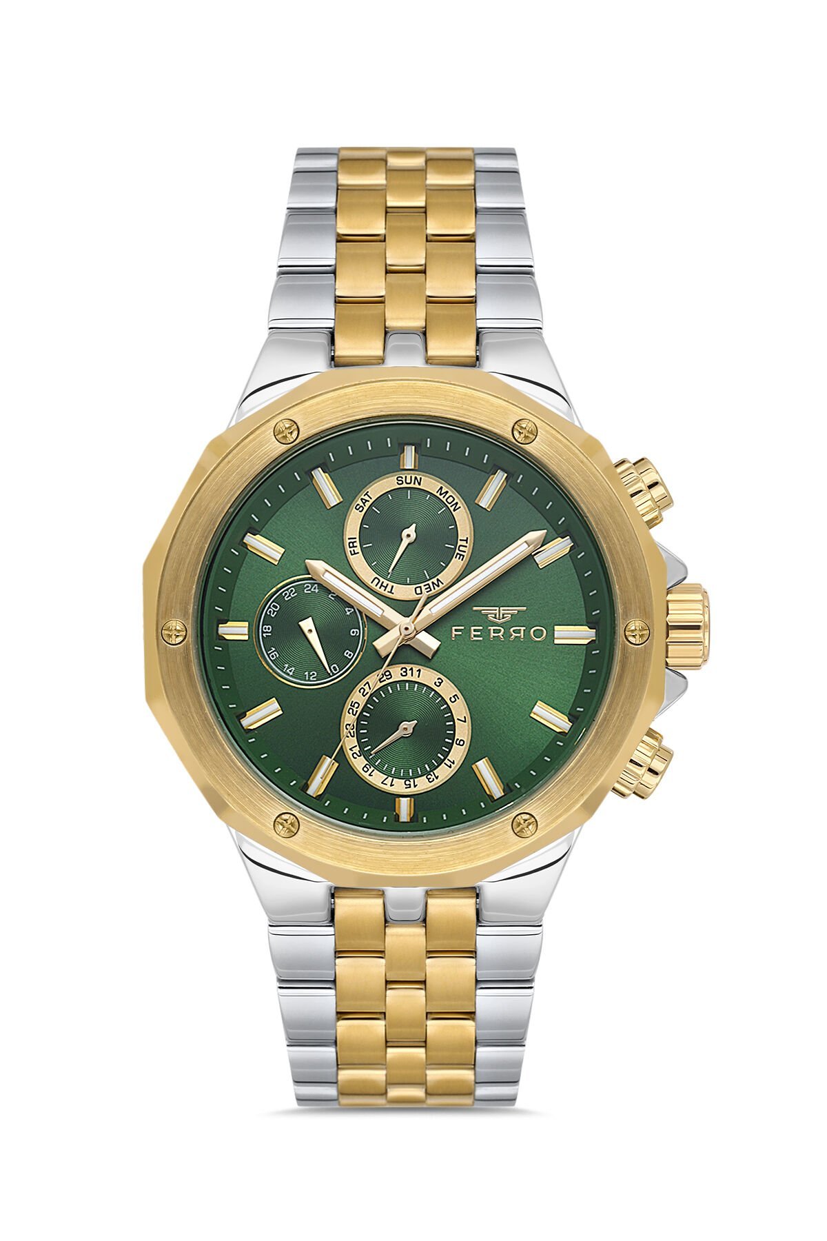 Ferro Sarı/Gümüş Çelik Kordon Erkek Kordl Saata FM11544AWT-D6 Fonksiyonları Aktif 3ATM Su Geçirmez