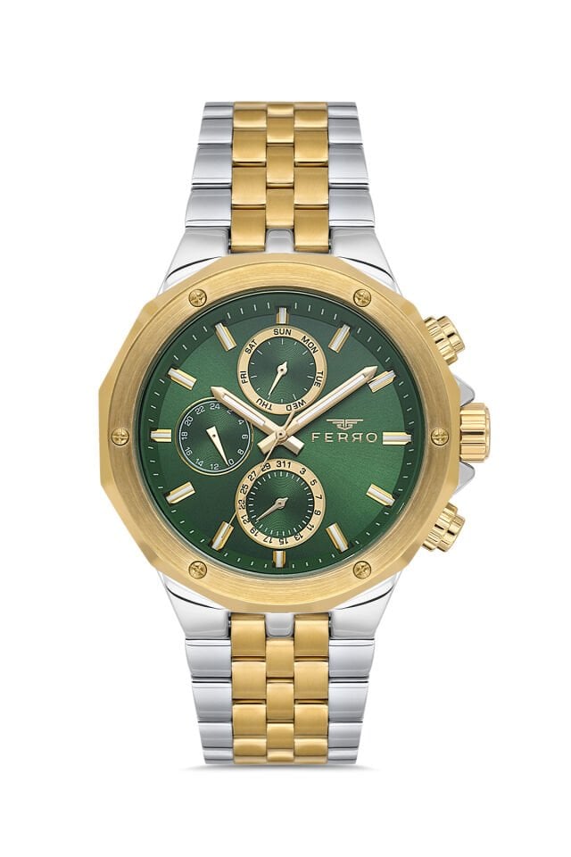 Ferro Sarı/Gümüş Çelik Kordon Erkek Kordl Saata FM11544AWT-D6 Fonksiyonları Aktif 3ATM Su Geçirmez
