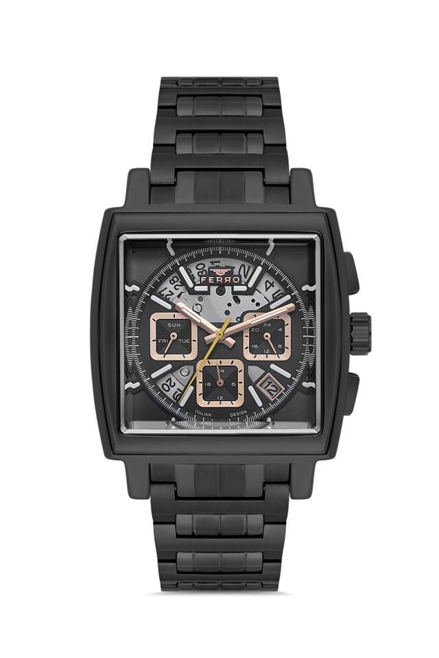 Ferro Siyah Çelik Kordon Erkek Kordl Saata FM11553AWT-G Fonksiyonları Aktif 3 ATM Su Geçirmez