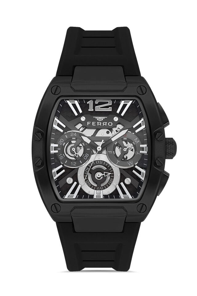 Ferro Siyah Silikon Kordon Erkek Kol Saati FM11527DWT-G Fonksiyonları Aktif 3ATM Su Geçirmez