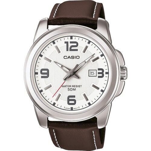 Casio MTP-1314L-7AVDF Quartz Deri Kahve Beyaz Kadran 45 mm Erkek Kol Saati