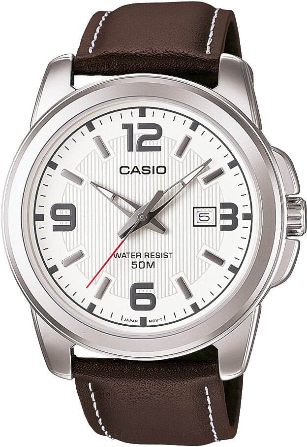 Casio MTP-1314L-7AVDF Quartz Deri Kahve Beyaz Kadran 45 mm Erkek Kol Saati