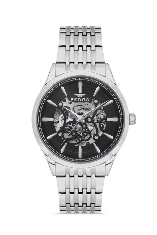 Ferro Gümüş Çelik Kordon Erkek Kol Saati FM31440A-A2 Otomatik Makine 3 ATM Su Geçirmez Hediye Paketli