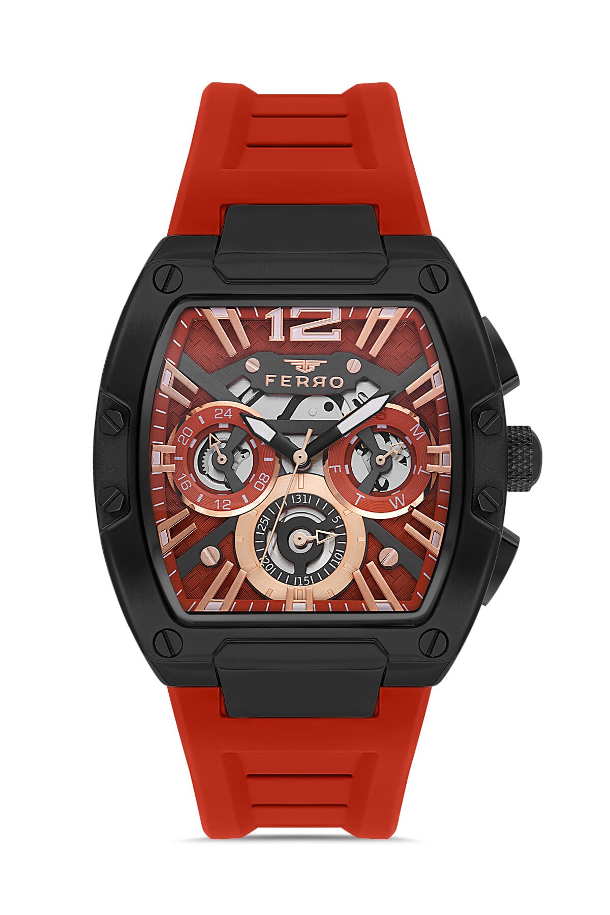 Ferro Kırmızı Silikon Kordon Erkek Kol Saati FM11527DWT-ZJ8 Fonksiyonları Aktif 3ATM Su Geçirmez