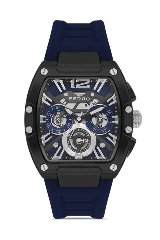 Ferro Lacivert Silikon Kordon Erkek Kol Saati FM11527DWT-ZA3 Fonksiyonları Aktif 3ATM Su Geçirmez