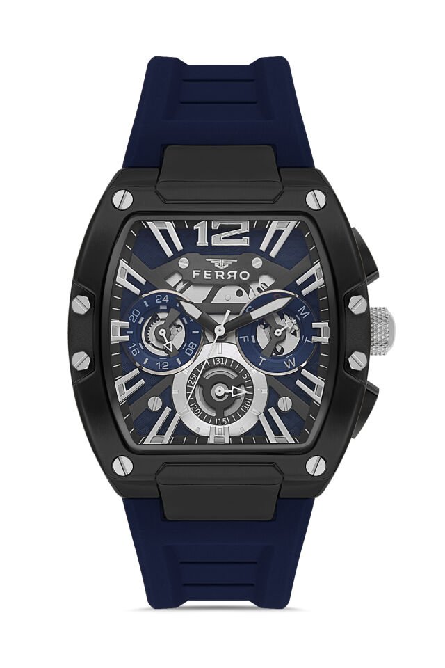 Ferro Lacivert Silikon Kordon Erkek Kol Saati FM11527DWT-ZA3 Fonksiyonları Aktif 3ATM Su Geçirmez
