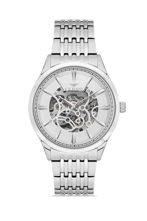 Ferro Gümüş Çelik Kordon Erkek Kol Saati FM31440A-A Otomatik Makine 3 ATM Su Geçirmez Hediye Paketli