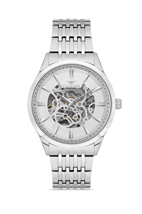 Ferro Gümüş Çelik Kordon Erkek Kol Saati FM31440A-A Otomatik Makine 3 ATM Su Geçirmez Hediye Paketli