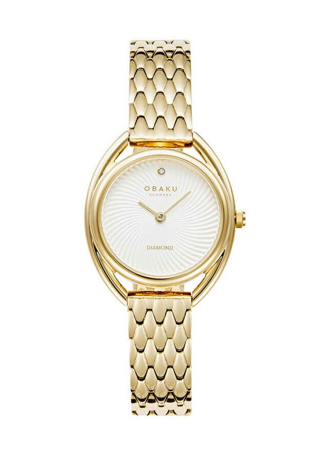 Obaku Denmark V286LXGISG Quartz Çelik Gold Beyaz Kadran Kristal Cam 29 mm Kadın Kol Saati