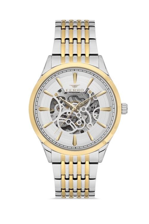 Ferro Sarı ve Gümüş Çelik Kordon Erkek Kol Saati FM31440A-D Otomatik Makine 3 ATM Su Geçirmez