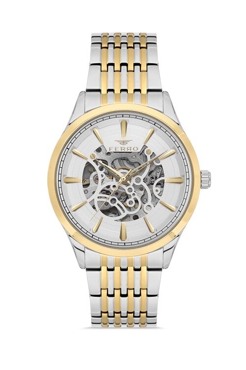 Ferro Sarı ve Gümüş Çelik Kordon Erkek Kol Saati FM31440A-D Otomatik Makine 3 ATM Su Geçirmez