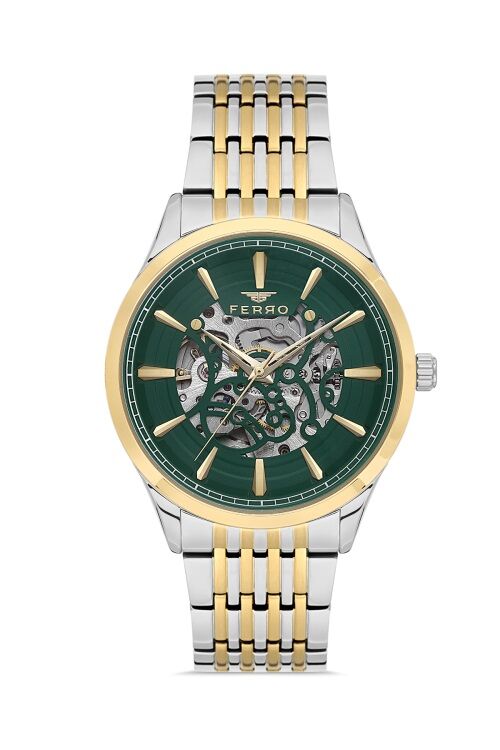 Ferro Sarı ve Gümüş Çelik Kordon Erkek Kol Saati FM31440A-D6 Otomatik Makine 3 ATM Su Geçirmez