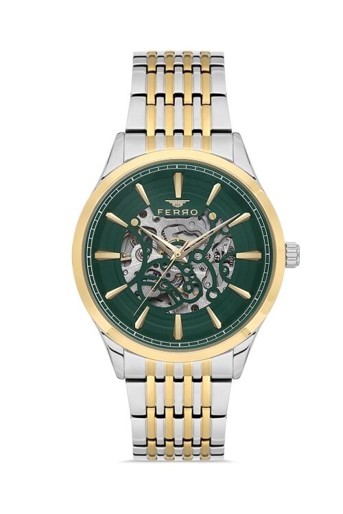 Ferro Sarı ve Gümüş Çelik Kordon Erkek Kol Saati FM31440A-D6 Otomatik Makine 3 ATM Su Geçirmez