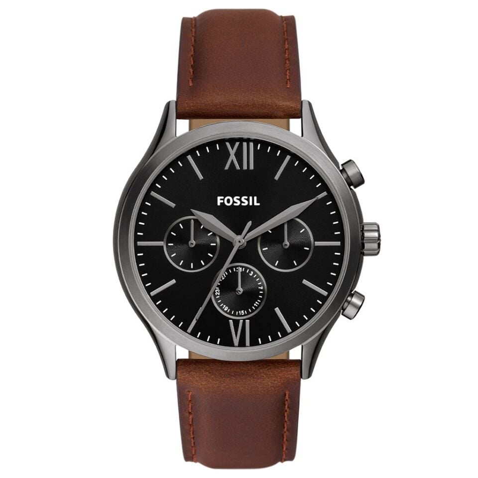 Fossil FBQ2814 Quartz Deri Kahverengi Siyah Kadran 44 mm Erkek Kol Saati