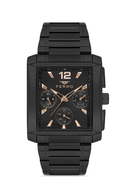 Ferro Siyah Çelik Kordon Erkek Kol Saati FM11465A-G Fonksiyonları Aktif 3ATM Su Geçirmez