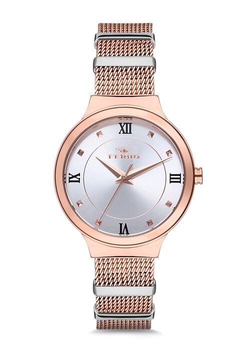 Ferro 33 mm Rose ve Gümüş Hasır Kordon Kadın Kol Saati F21070C-1135-C F21070C-1135-C