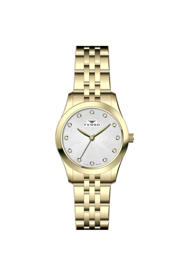Ferro Sarı Çelik Kordon Kadın Kol Saati FL21770AWT-B 3ATM Su Geçirmez 2 Yıl Garantili HediyePaketli
