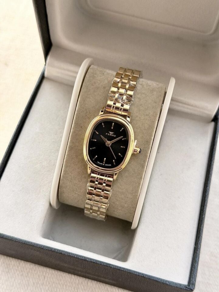 Ferro FM88091A-B2 Quartz Çelik Altın Rengi Siyah Kadran 22 mm Kadın Kol Saati