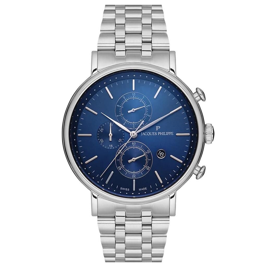 Jacques Philippe JPQGC021336 Swiss Made Quartz  Çelik Gri Mavi Kadran 44 mm Erkek Kol Saati