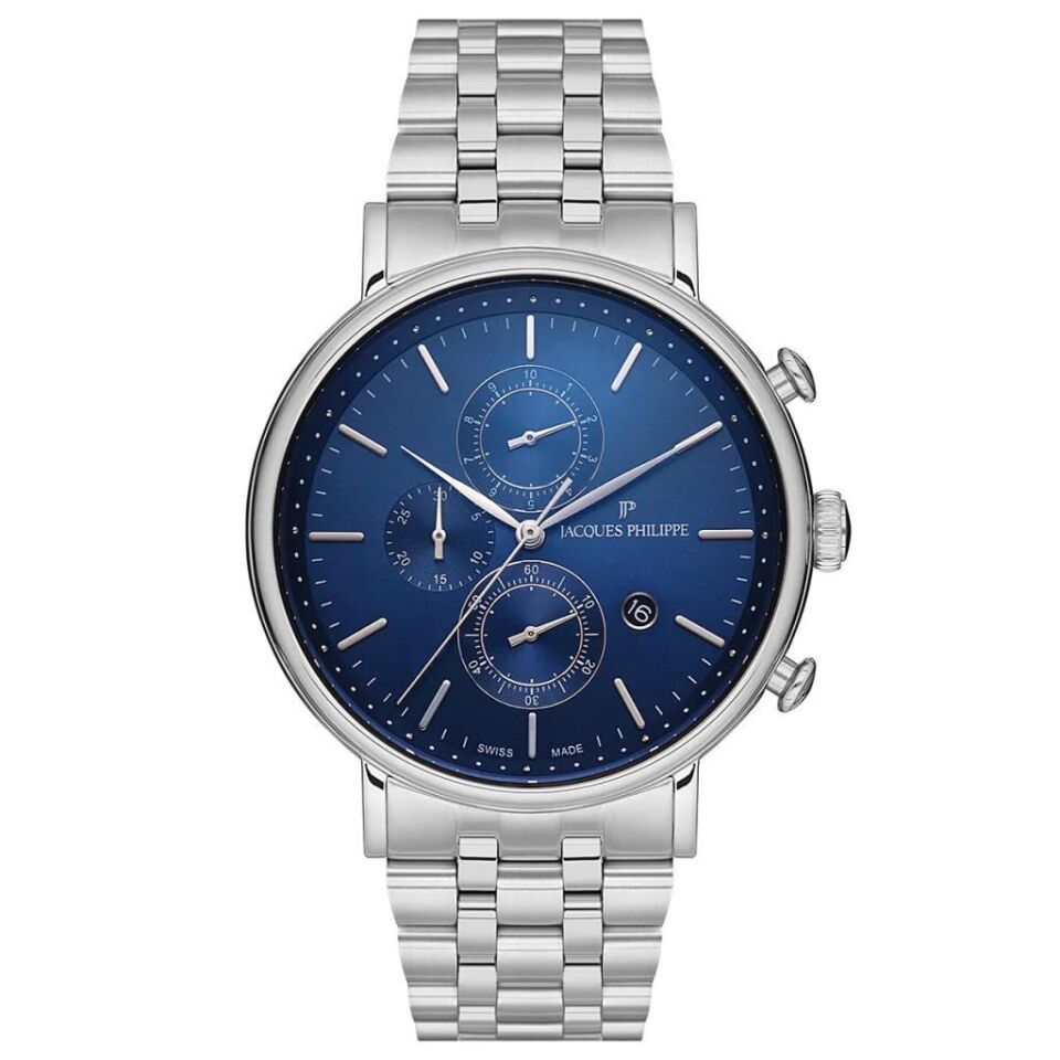 Jacques Philippe JPQGC021336 Swiss Made Quartz  Çelik Gri Mavi Kadran 44 mm Erkek Kol Saati