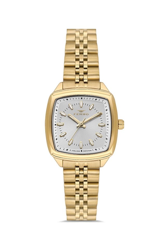 Ferro Sarı Çelik Kordon Kadın Kol Saati FL21644AWT-B 3ATM Su Geçirmez 2 Yıl Garantili HediyePaketli