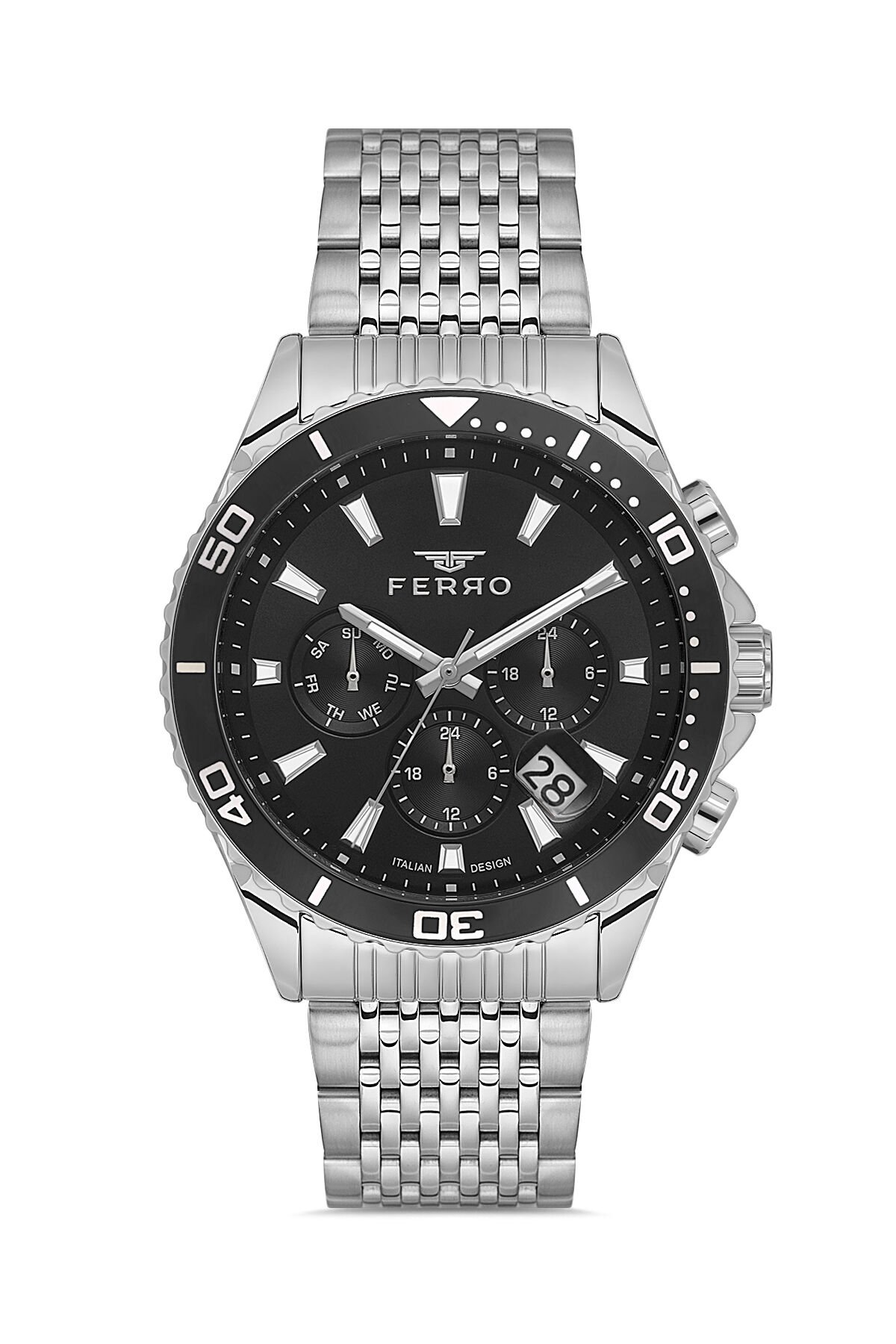 Ferro Gümüş Çelik Kordon Erkek Kol Saati FM11751AWT-A2 Fonksiyonları Aktif 3 ATM Su Geçirmez