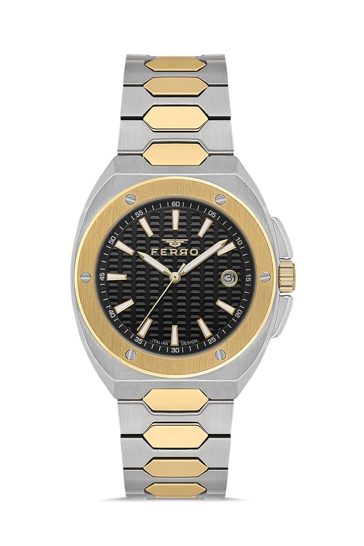 Ferro Sarı ve Gümüş Çelik Kordon Erkek Kol Saati FM40160A-D Tüm Fonksiyonlar Aktif 3 ATM Su Geçirmez