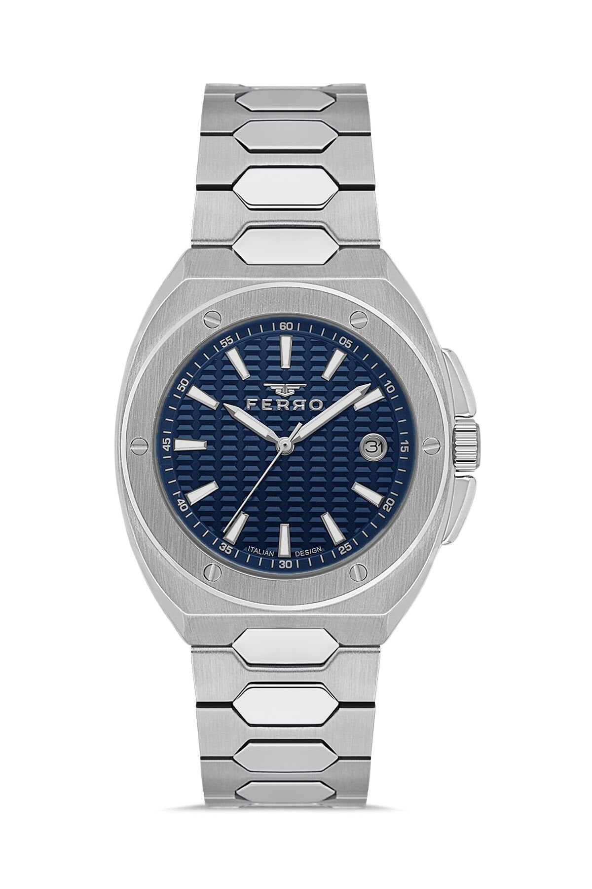 Ferro FM40160A-A3 Quartz Çelik Gri Lacivert Kadran 42 mm Erkek Kol Saati