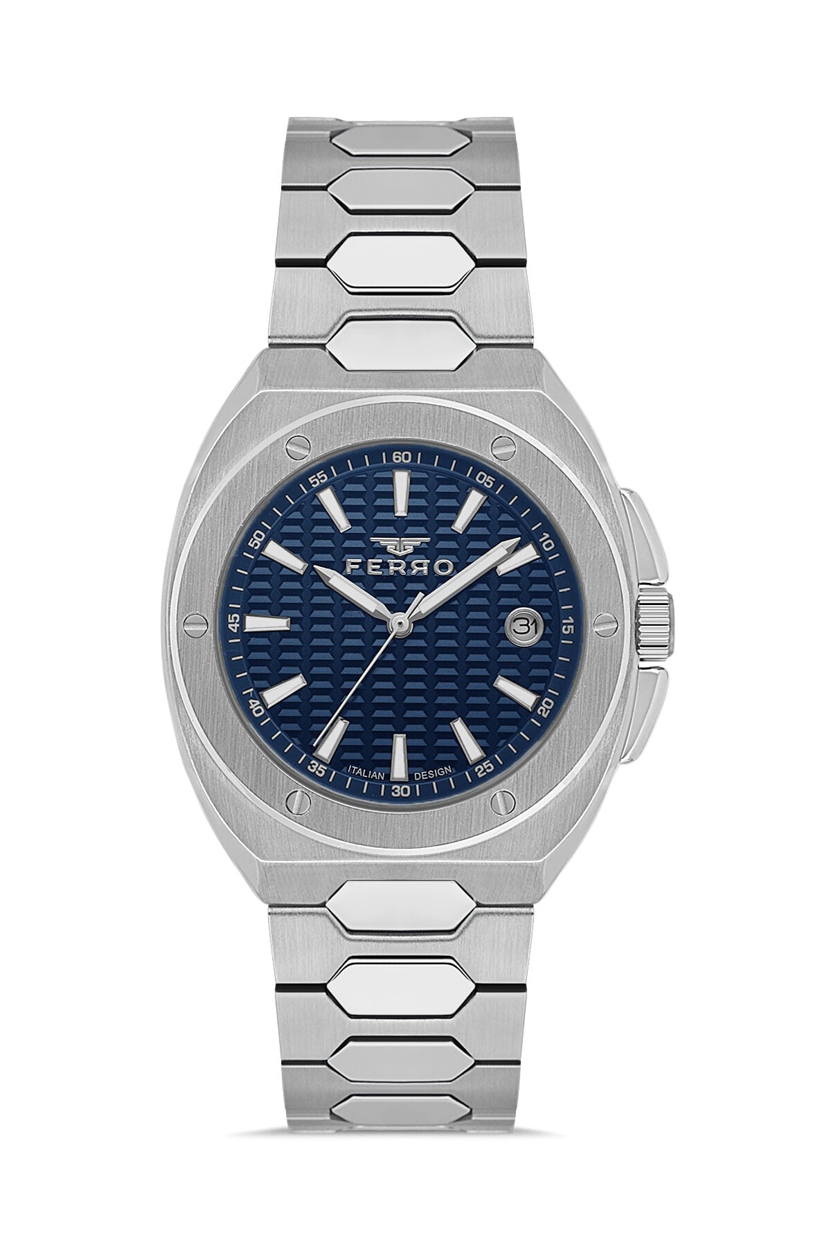 Ferro FM40160A-A3 Quartz Çelik Gri Lacivert Kadran 42 mm Erkek Kol Saati